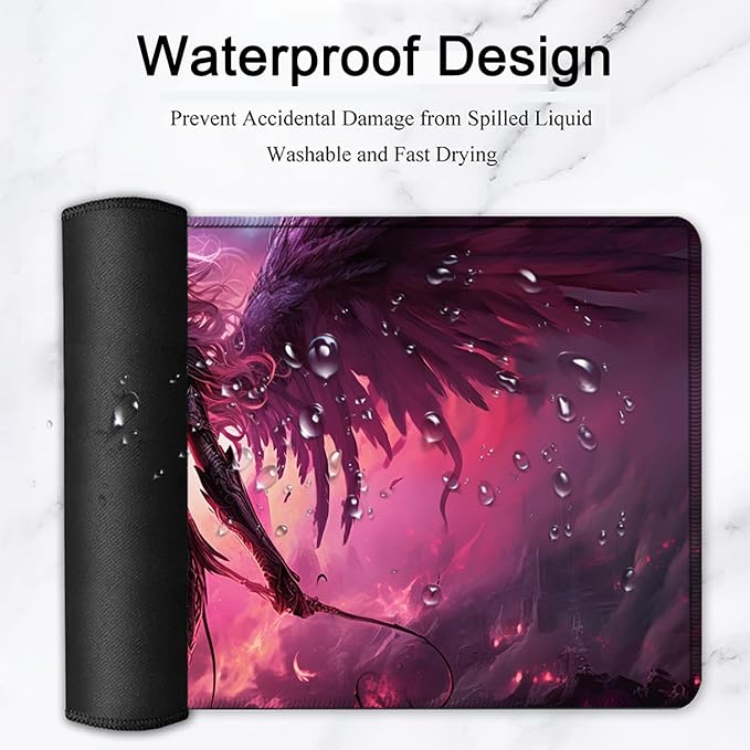 Large Mouse Pad, 31.5 x 11.8in Extended Gaming Mouse Pad with Stitched Edges, XXL Mousepad Protector Non Slip Rubber Base for Office and Home Writing Mat, Anime Warrior Women Pattern Black Desk Mat