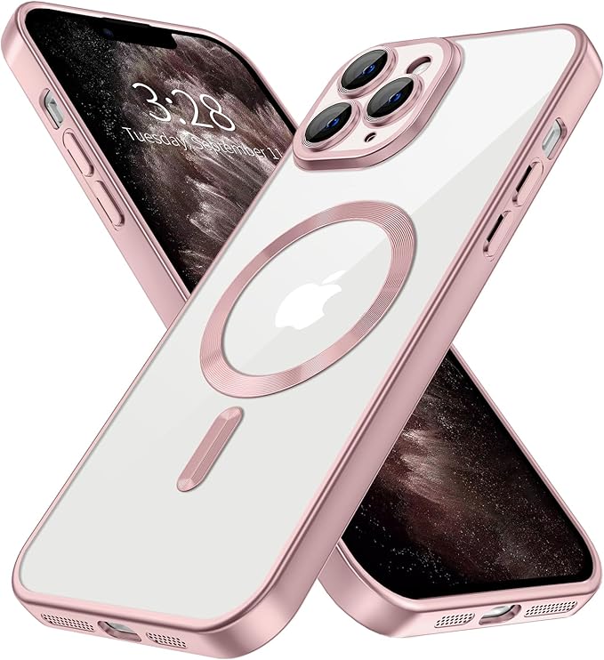Hython Magnetic Clear for iPhone 11 Pro Case with Camera Lens Protector [Compatible with MagSafe] Luxury Plating Edge Slim Soft TPU Cover Protective Phone Case for iPhone 11 Pro 5.8", Matte Pink