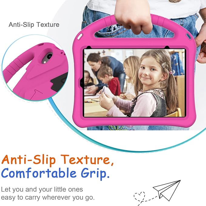 Kids Case for iPad Mini 7 (2024), iPad Mini 6th Generation Case, Techcircle Light Weight Shock Proof EVA Foam Rugged Handle Stand Kids Friendly Anti-Slip Grip Protective Case, Rose