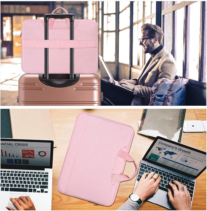 14 15 Inch Laptop Case Women Ladies Bag TSA Laptop Sleeve for MacBook Pro 14" M5/M4/M3/M2/M1, Macbook Air 15 M5/M4, Dell XPS 15/Inspiron 14, Acer HP Lenovo ASUS Chromebook 14" Notebook Case Bag, Pink
