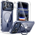 3-in-1 for iPhone 17 Pro Max Case with Frame Stand[1 Screen Protector & 1 Camera Lens Protector ][Not Yellowing][Military-Grade Drop Protection][Fits MagSafe][Shockproof & Magnetic] (Clear-Blue)