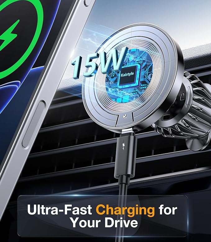 Kaistyle for MagSafe Car Mount Charger【Stronger Magnets】Magnetic Wireless Car Charger with Dashboard Pad Mounting Phone Holders for Your Car Accessories for Women Men Car Mount for iPhone 17 16 15 14