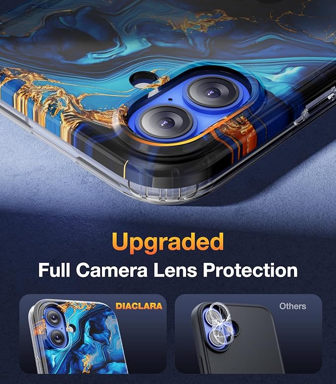 Diaclara Designed for iPhone 16 Plus Case, Full Body Rugged Case with Built-in Touch Sensitive Anti-Scratch Screen Protector, Upgraded [Full Camera Protection] for iPhone 16 Plus 6.7",Water Blue