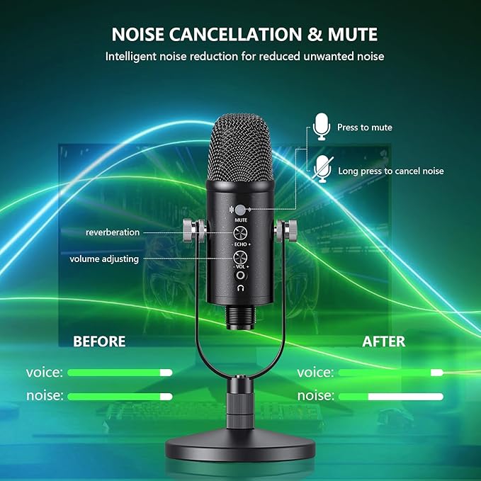 USB Microphone Metal Condenser Mic:Plug&Play Gaming Microphones on PC,Mac,Twitch and YouTube,Recording Microphone Computer PC Mic for Streaming,Podcasting