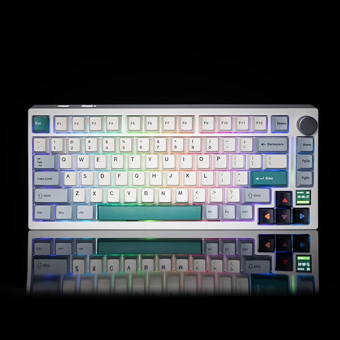 GK GAMAKAY TK75 V2 75% Silent Mechanical Keyboard with TFT Screen, Hot Swap RGB Bluetooth 5.0/2.4GHz Wireless/USB-C Wired PBT Cherry Profile Keycaps Gaming Keyboard (GamaKay Phoenix Switch)