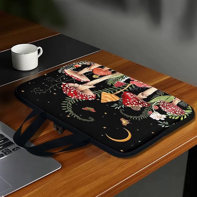 10 Inch Mushroom Laptop Sleeve, Protective Tablet Case with Handle, Shockproof Computer Bag Carrying Case Portable Notebook Cover Messenger Briefcase for Travel/Business/School/Men/Women