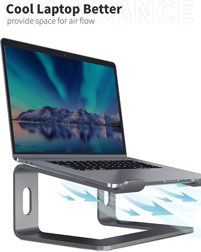 SOUNDANCE Laptop Stand, Aluminum Computer Riser, Ergonomic Laptops Elevator for Desk, Metal Holder Compatible with 10 to 15.6 Inches Notebook Computer, Black
