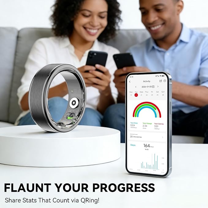 Smart Ring for Women Men,Fitness Ring with 24/7 Activity Tracking,Stress,Sleep Monitoring,No APP Subscription Fees,Compatible with iOS & Android, HarmonyOS Black, 11#