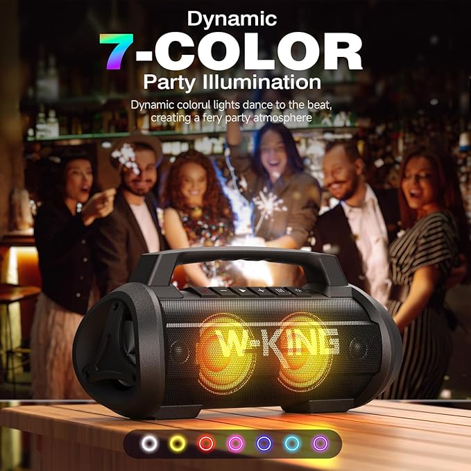 W-KING Portable Speakers Bluetooth Wireless, 120W Max Loudest Bluetooth Speaker, IPX6 Waterproof Outdoor Speaker with 70W Deep Bass/2*Subwoofer/DSP/EQ/42H/LED/MAC-in/TF/2 Pairing, Large Party Boombox