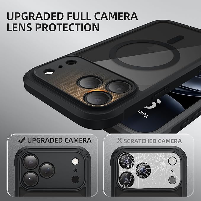 BERFY for iPhone 17 Pro Case, Compatible with MagSafe, Built-in Glass Screen Protector, Camera Protection, Shockproof Full Body Phone case 6.3", Clear Black