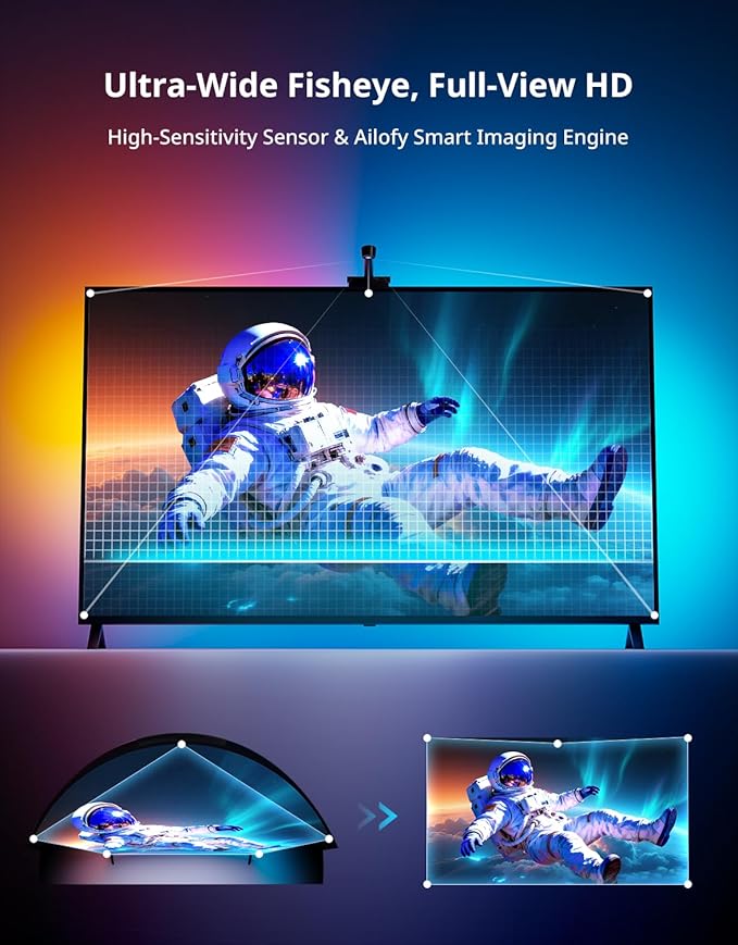 Ailofy TV Backlight with Camera for 75-85" TVs, 16.4ft LED Strip Lights, Real-Time Full-Screen Sync for Movies, Gaming & Music, Smart Bias Lighting, Works with Alexa & Google Assistant, App Control