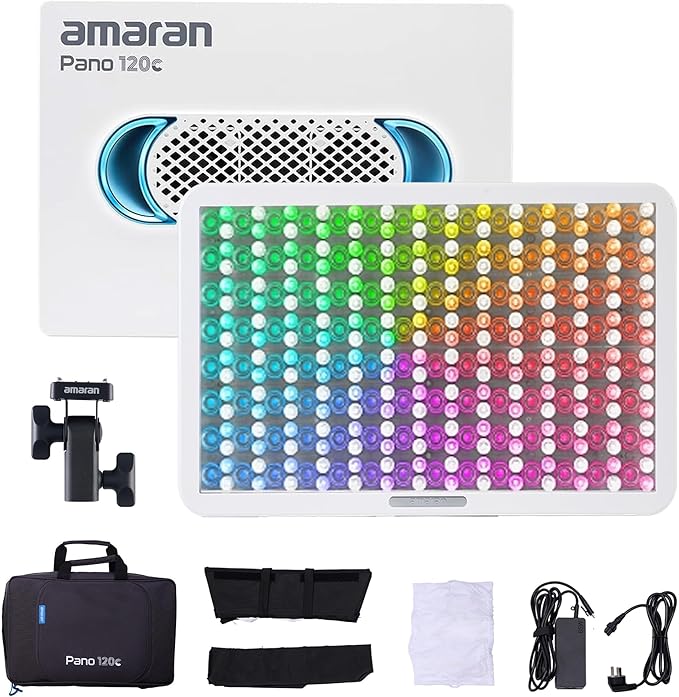Amaran Pano 120c Kit Led Video Panel Light 120W RGBWW Full Color Lights,CCT 2,300K-10,000K,12 Lighting Efects,App Control,Support USB-C PD,with Softboxes and Carrying Case (White)