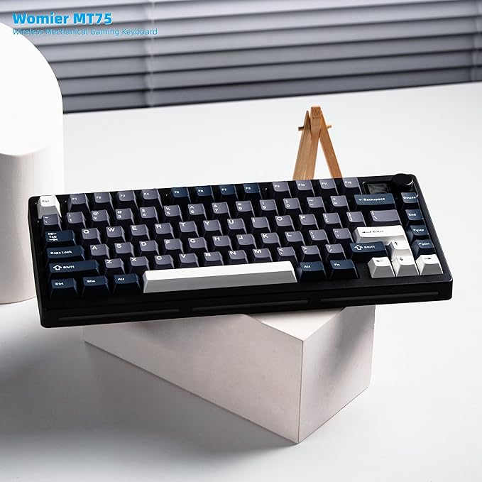 Womier 75% Wireless Mechanical Gaming Keyboard with Knob & Display, Bluetooth 5.0/2.4GHz/USB C Thocky Creamy Keyboard for PC Computer, 8000mAh Battery Hot Swappable Key Board for Win/Mac (MT75-Grey)