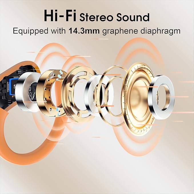 Wireless Earbuds 75hrs Bluetooth 5.4 Headphone Sport, 2026 Bluetooth Earbuds HIFI Stereo Over Ear Bud with Earhooks, ENC Noise Cancelling Mic, IPX7 Waterproof Earphone for Gym/Workout, Cosmic Orange