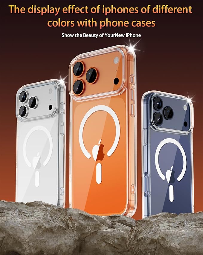 for iPhone 17 Pro Case, Compatible with MagSafe, Magnetic Slim Cover, Anti-Yellowing & Shockproof, Full Camera Protection, Includes Screen & Lens Protectors, Clear Protective Case