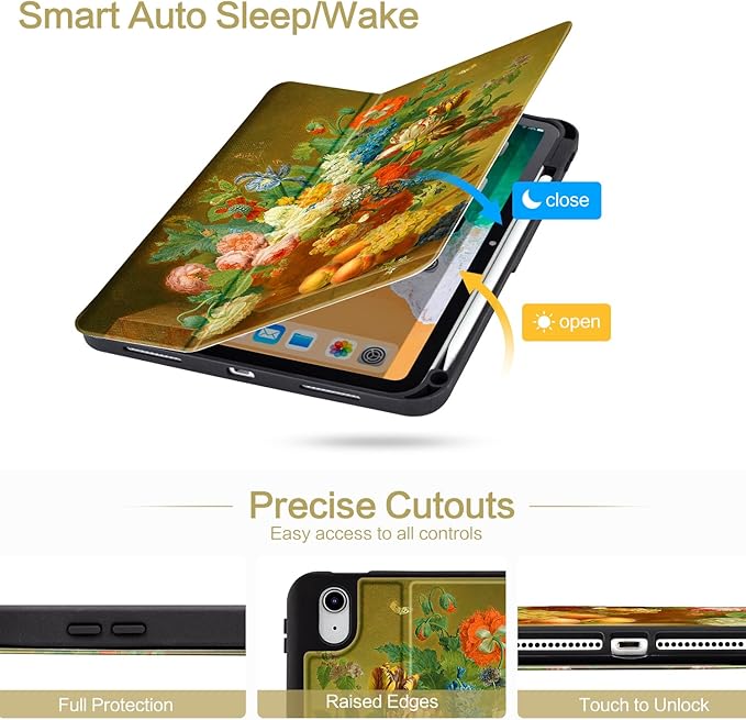 Lokigo New for iPad (A16) 11th Generation Case 2025 11 inch/iPad 10th Generation Case 2022 10.9 inch, Protective Multi-Viewing Stand Cover (Auto Wake/Sleep), Flowers