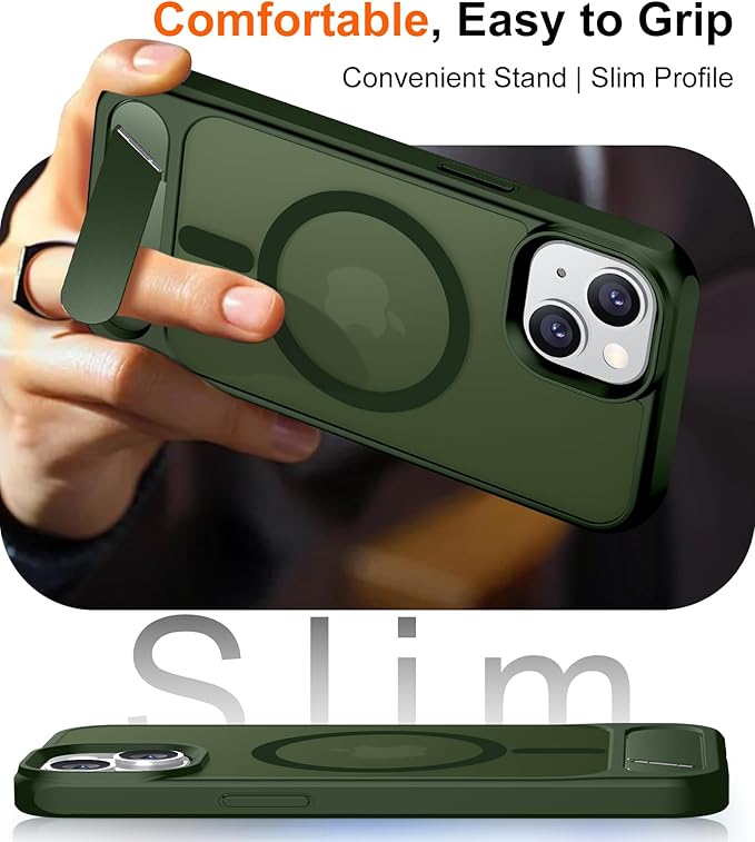 Magnetic Compatible with iPhone 15 Plus Case & iPhone 14 Plus Case, [Built-in Invisible Kickstand][Compatible with MagSafe][Military Grade Shockproof] Slim Translucent Matte Phone Case 6.7"
