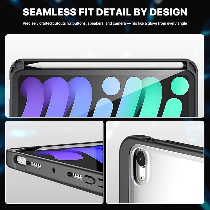 iPad mini Case for A17 Pro/6th Gen, Dual Kickstand Protective Cover with Apple Pencil Holder for 8.3” iPad mini (Black)