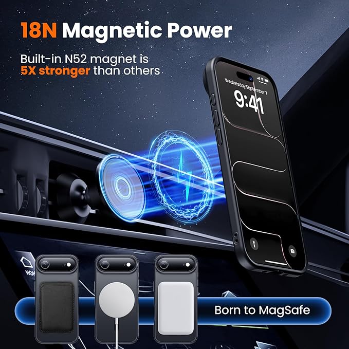 toushion 3 in 1 for iPhone Air Case Matte Black,Fits MagSafe, Screen Protector*1 Camera Lens Protector*1,Matte Skin Feeling Back, Cover Military-Grade Protection