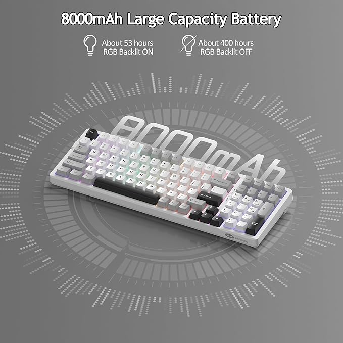 MageGee LIGHT100 Wireless Creamy Keyboard, Gasket Structure Hot Swappable, Tri-Mode 2.4G/USB-C/BT5.0 RGB Backlit Mechanical Gaming Keyboard for Win/Mac/PC, PBT Keycap, 4000mAh Battery, Grey