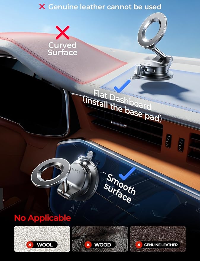 LISEN for Magsafe Car Mount, Magnetic Phone Holders for Your Car, Vacuum Phone Mount for Car Accessories for Women Men Jeep BMW, SuctionPro Gifts Kits, for iPhone 17 Pro Max 16 15 14 13 12