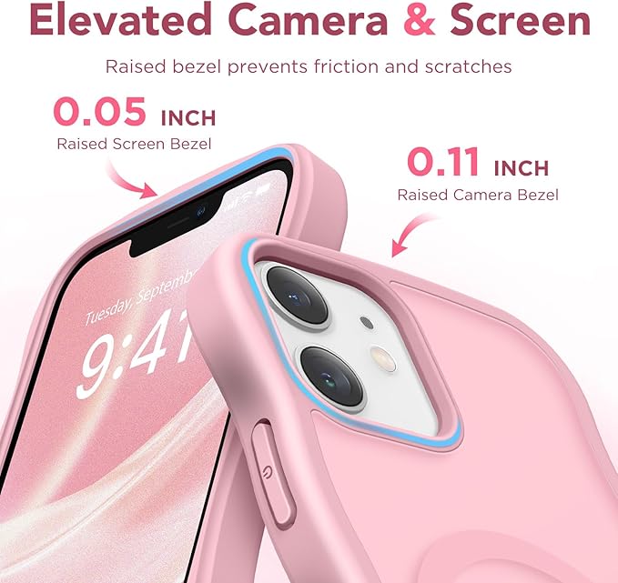 CAPRARO Cute for iPhone 12 Case & iPhone 12 Pro Case, Compatible with MagSafe, [Curly Wave Edge] [Camera Protection] [14 FT Drop Protection] Magnetic for iPhone 12/12 Pro, Peach Pink