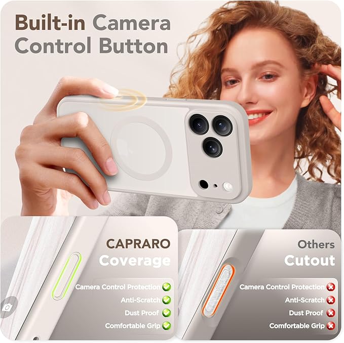CAPRARO Magnetic for iPhone 17 Pro Max Case, Upgraded [Full Camera Protection] [Compatible with MagSafe] Protective Translucent Matte Women Girl Phone Case Cover, Stone