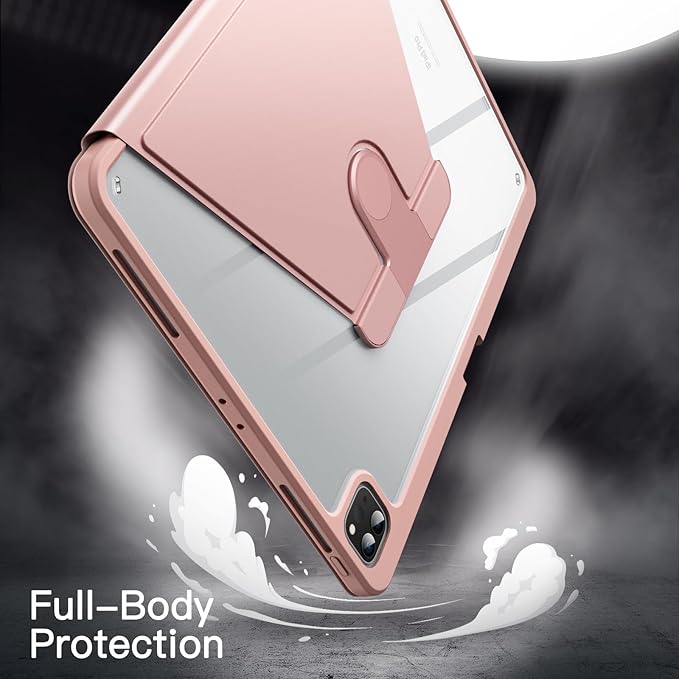 JETech Rotating Case for iPad Pro 12.9-Inch (2022/2021/2020/2018) with Pencil Holder, 360 Degree Rotation Protective Stand Cover Clear Back, Auto Wake/Sleep (Rose Gold)