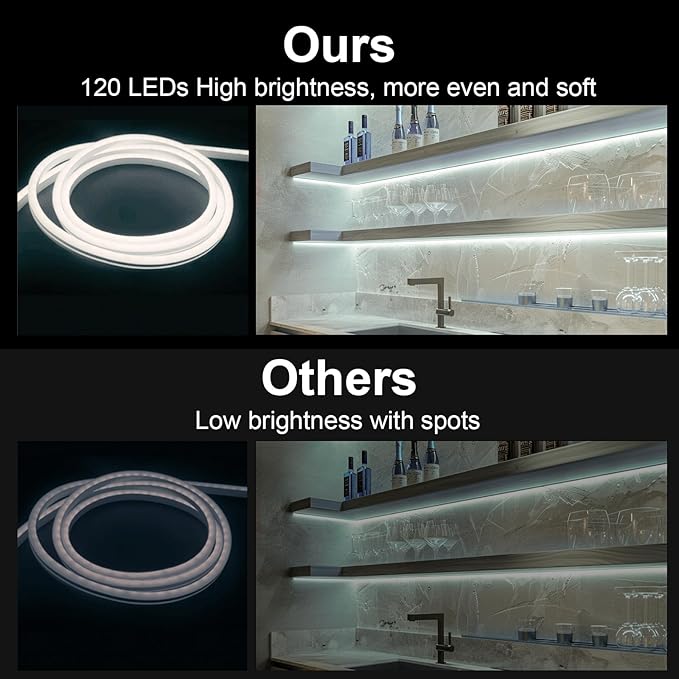White Led Strip Lights, 16.4ft/5m Neon Light Strip, 12V Flex Waterproof Neon LED Strip Silicone LED Neon Rope Light for Kitchen Bedroom Indoor Outdoor Decoration（Power Adapter not Included