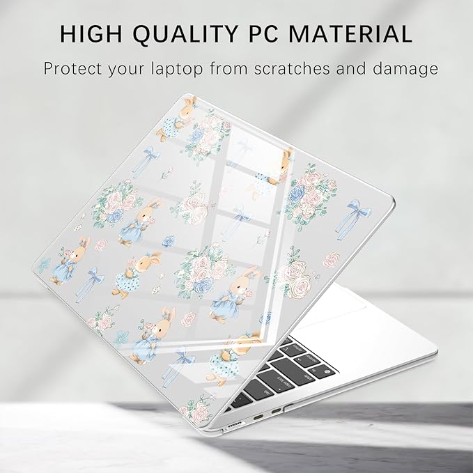 Compatible with MacBook Pro 14 inch Case M5 M4 M3 M2 M1 Pro/Max 2026-2021 A3427 A3426 A3434 A3112 A3185 A3401 A2918 A2992 A2779 A2442, Cute Bunny Bow Flower Hard Shell Clear Cover