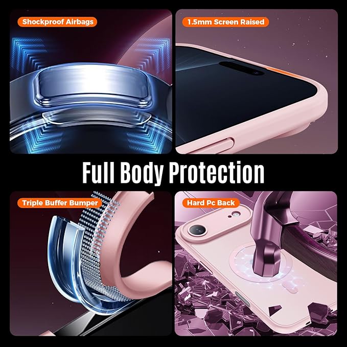 Symcele Designed for iPhone Air Case, Compatible with MagSafe, [Camera Protection] [15FT Military Drop Protection] Shockproof Translucent Matte Anti-Slip Thin Slim Phone Case, 6.5", Pink