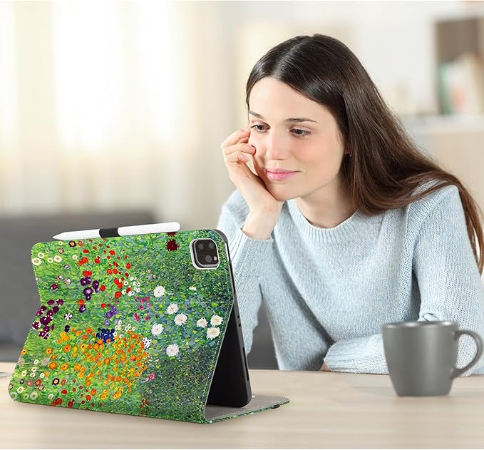 Vimorco for iPad Pro 13 Inch Case M5/M4 2025/2024, Flower for iPad Pro 13 Case M5/M4 for Girls Women, Pencil Holder/Hand Strap/Pocket, for iPad 13 Pro Cover Auto Wake/Sleep, Flowers Garden Floral