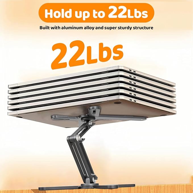 Moallia Laptop Stand with 360 Rotating Base, Computer Notebook Laptop Riser Metal Holder for Desk Collaborative Work, Fully Foldable for Easy Storage, Fits All MacBook, Laptops up to 16 inches, Grey