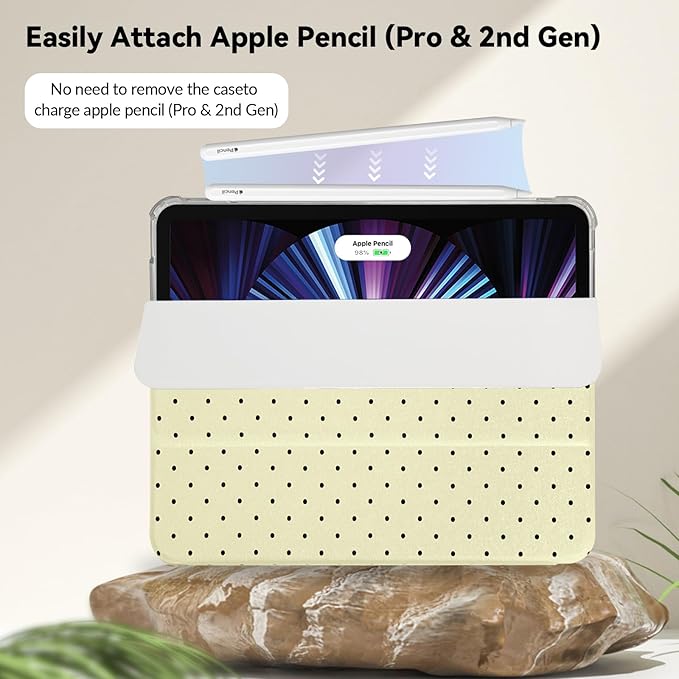 Lovmooful Compatible for iPad Pro 12.9-Inch 2022/2021/2020/2018 (6th/5th/4th/3rd Generation) Case with Pencil Holder Cute Polka Dot with Aesthetic Design Soft TPU Trifold Stand Protective-Yellow