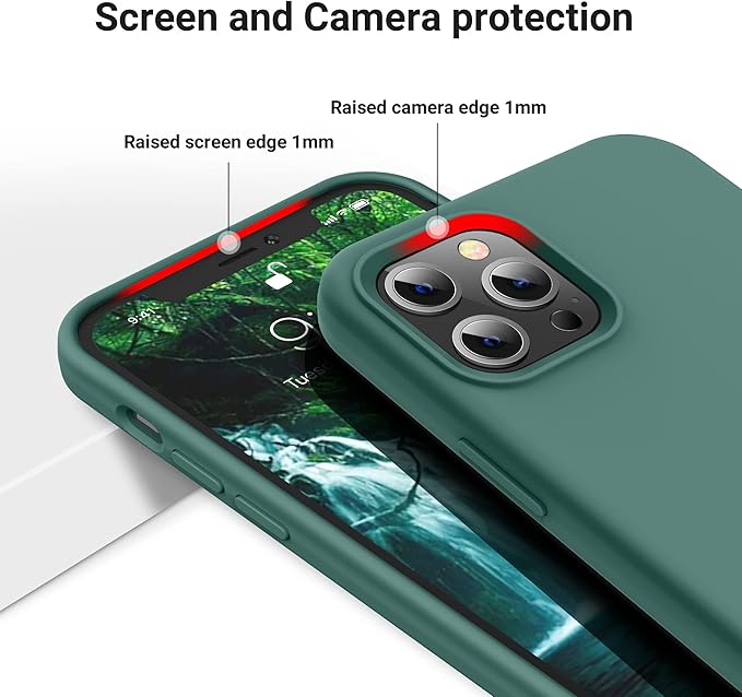 OTOFLY Compatible with iPhone 12 Pro Max Case,[Military Grade Drop Protection] [Anti-Scratch Microfiber Lining] Silicone Shockproof Protective Phone Case Slim Thin Cover 6.5 inch, Pine Green