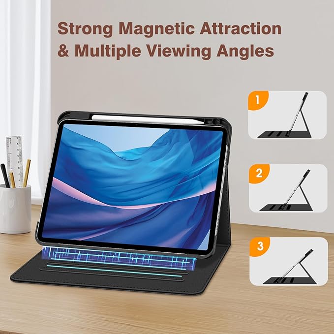 Fintie Folio Case for iPad Pro 11-inch (M5) 2025 / (M4) 2024, Magnetic Multi-Angle Smart Stand Cover with Built-in Pencil Holder & Pocket, Auto Sleep/Wake, Black