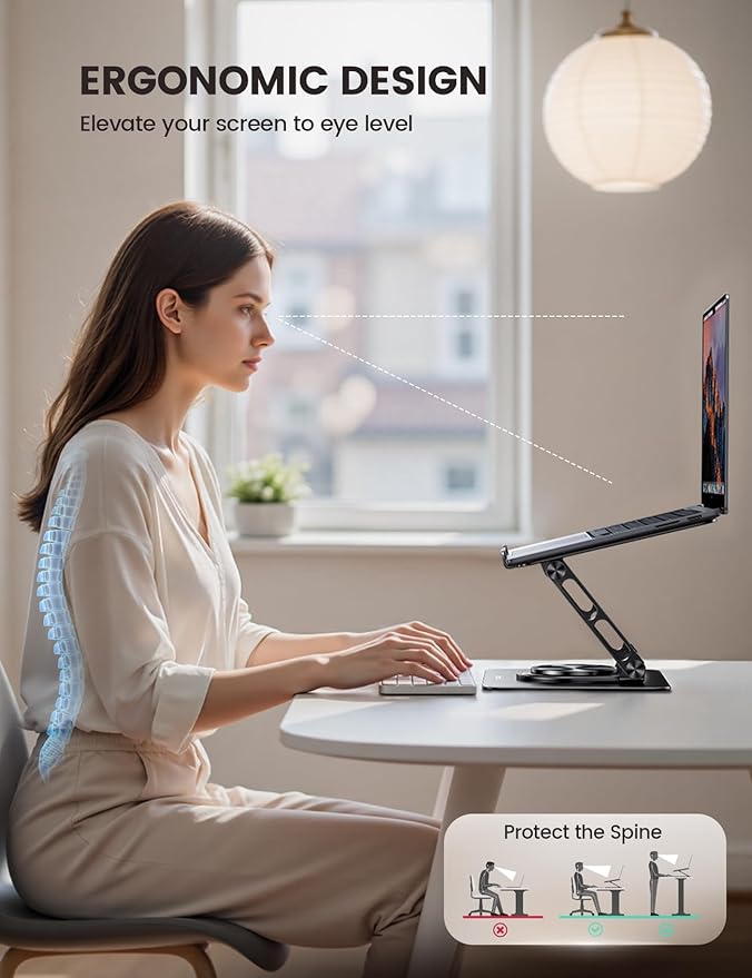 Lamicall Adjustable Laptop Stand for Desk - 360 Rotating Base Ergonomic Computer Stand, Aluminum Laptop Riser Foldable Protable for Office Home fits MacBook Neo Air Pro, Dell, HP (10-17.3'') - Black