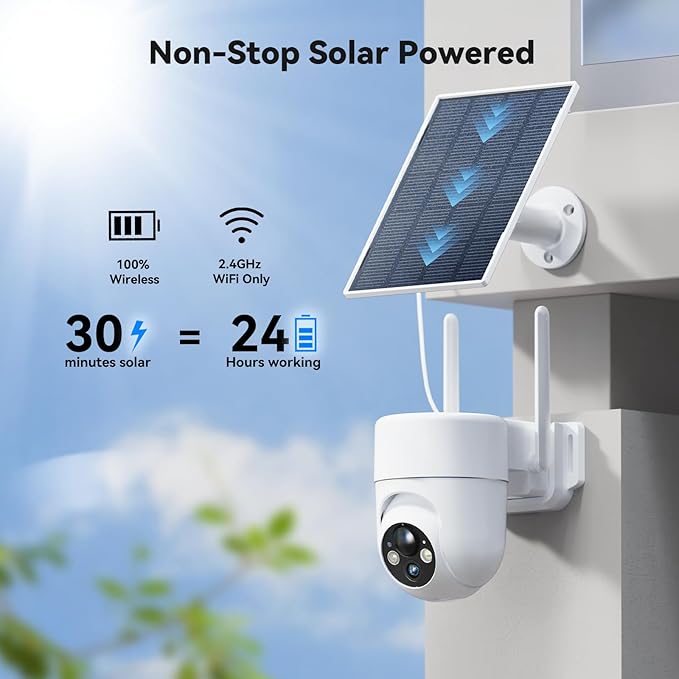 LIWAN Solar Security Camera Wireless Outdoor, 2.4G WiFi Outdoor Cameras for Home Security, 2K Surveillance Camera Outside, Solar Powered, Color Night Vision, PIR Detection, 2-Way Talk