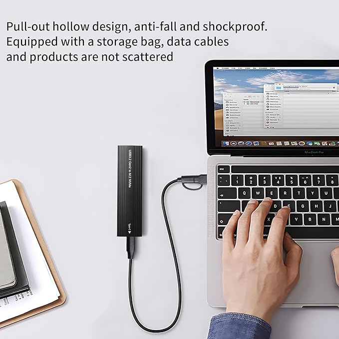 M2 SSD Enclosure, USB 3.2 to SATA Adapter, 10Gbps High-Speed Data Transfer, Tool-Free Installation, Compatible with 2230/2242/2260/2280 M.2 NVMe SSD, Aluminum Alloy Case, Portable & Durable
