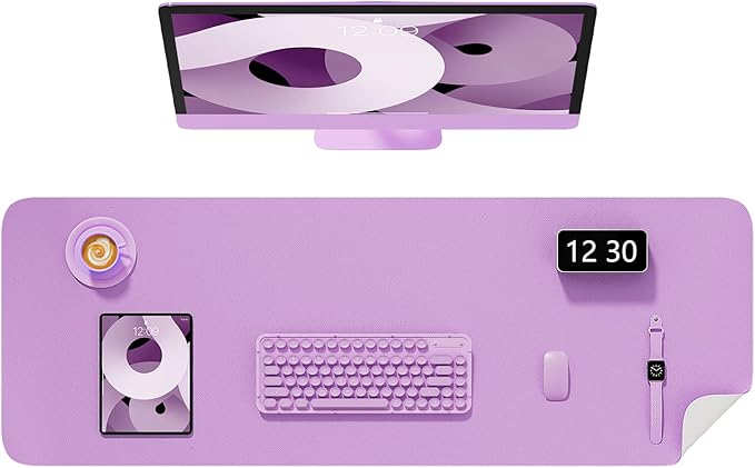 Desk Pad, 48" x 17" PU Leather Non-Slip Desk Mat Large Mouse Pad for Desktop, Waterproof Laptop Computer Writing Mat for Office, Home, Work, Gaming, Purple