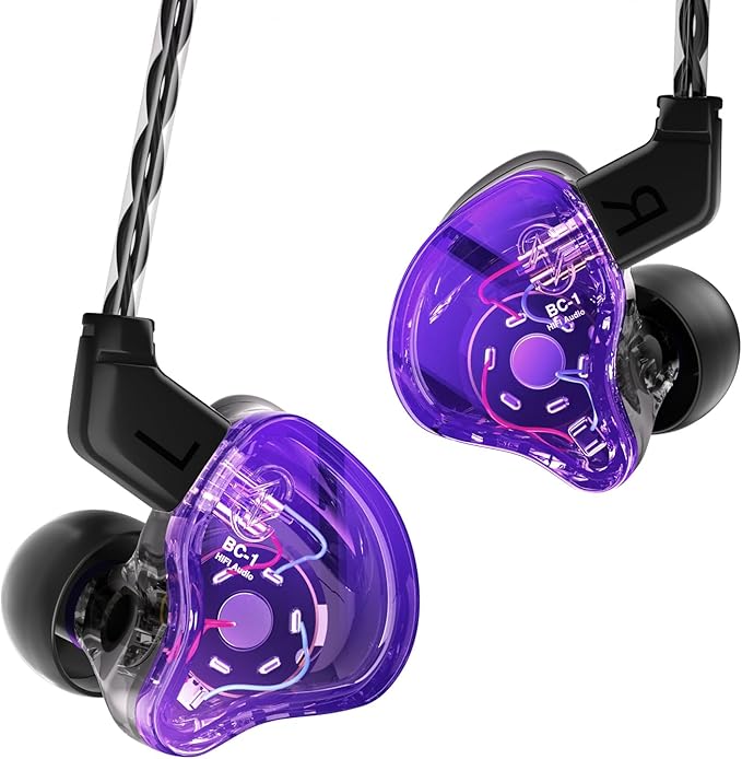 CCZ Melody in ear Monitor Headphones, hifi 1DD 1BA Drivers iem Earphones, Wired Earbuds with Crisp Clear Sound, 3.5mm Corded Earbuds for Singers Musicians Drummer Studio (Purple, without microphone)