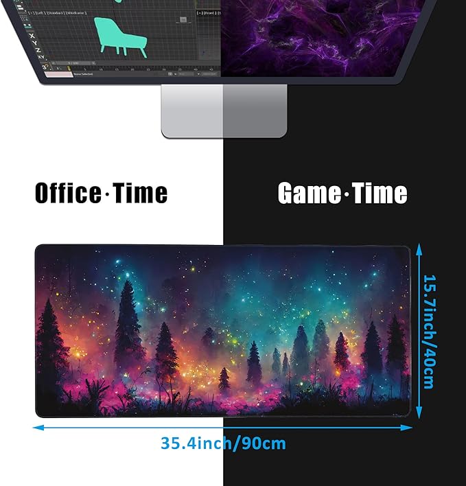 Fantasy Forest Desk Mat,Large Gaming Mouse Pad,Non-Slip Rubber Base Desk Pad with Stitched Edges for Desk Office Home Decor 35.4X15.7 Inch