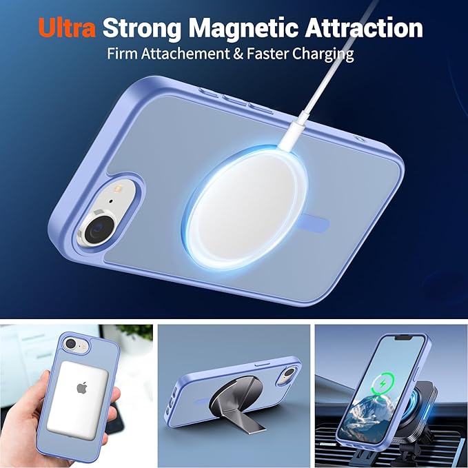 SUPFINE Magnetic for iPhone 17e Case/iPhone 16e Case (Compatible with MagSafe)(Military Grade Drop Protection) Translucent Matte with Anti-Fingerprint Phone Case,Blue Purple