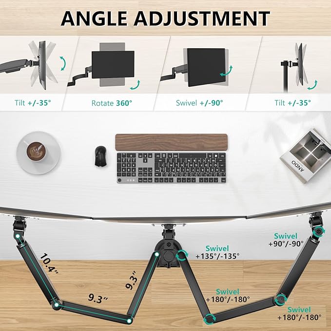 WALI Triple Monitor Mount, 3 Monitor Desk Mount for Screens 13-33 Inch, Multiple Monitors Stand with Tilt, Swivel, Rotation, Mounting Holes 75/100 mm, Black