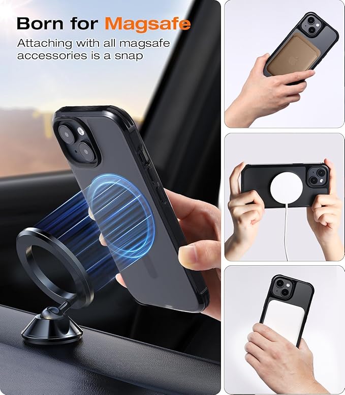 Tigowos for iPhone 15 Bumper case Fits MagSafe 15FT Drop Resistant Anti-Yellowing Heavy Duty Shockproof Back Cover Fits iPhone 15 Phone Cases 6.1"，Bumpper Case Black