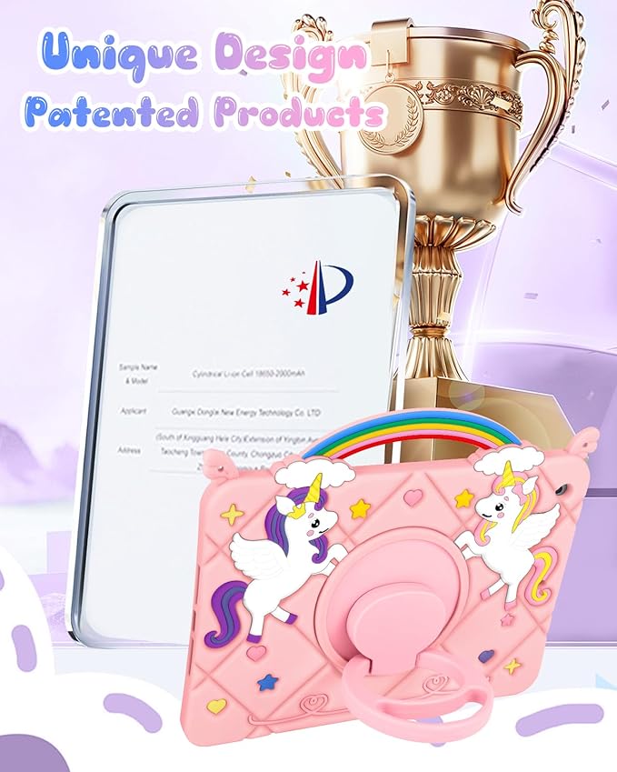 Uppuppy for iPad 9th/8th/7th Generation Case 10.2 Inch - Cute Girls Kawaii Girly 3D Cartoon Teen Case with Rotating Stand & Strap Soft Silicone PK Unicorn Cover for iPad 7/8/9 Gen 2021 2020 2019 Funda