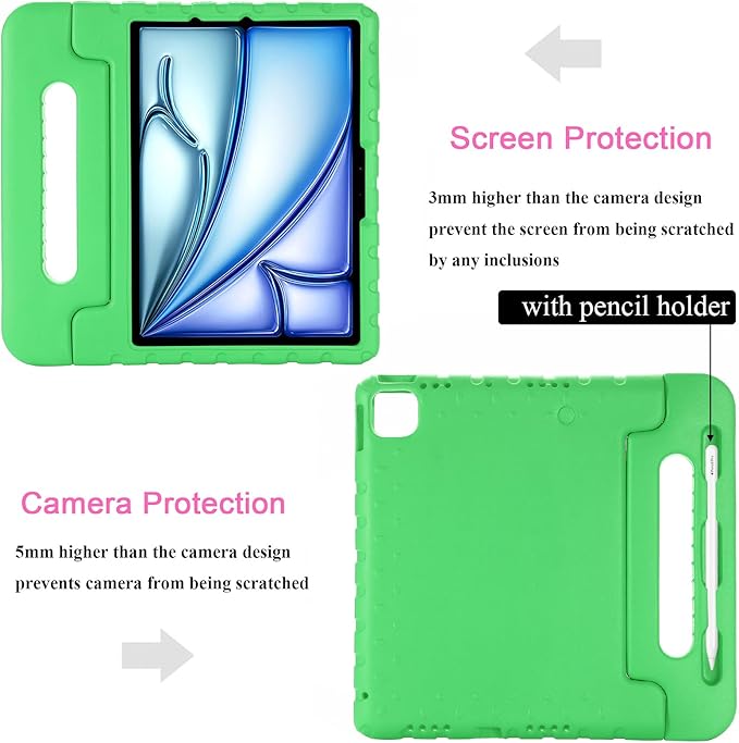 Kids Case for iPad Air 11-inch M3/M2 & iPad Pro 11 inch Case M5/M4 (2025/2024) with Pencil Holder/Kickstand Lightweight Convertible Handle Stand EVA Shockproof Rugged Protective Cover, Black