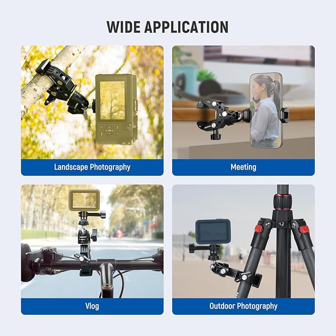 Neewer Super Clamp with Ballhead, Cold Shoe, Phone Holder and Action Camera Mount Adapter for Flat/Round Surface Compatible with GoPro DJI iPhone 15 Pro Max, ST87