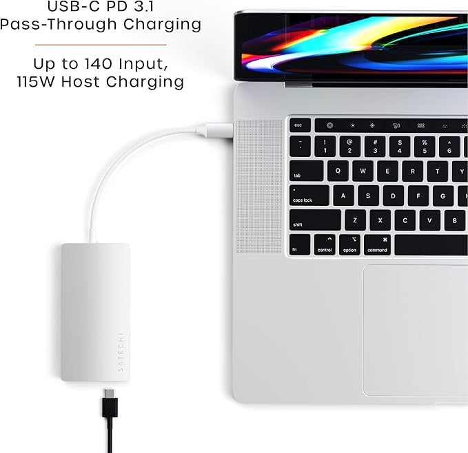 Satechi 8 in 1 USB C Hub Multiport Adapter V2, 4K HDMI, 115W USB C PD Charging, 3 USB-A, Ethernet, Micro/SD Card Readers, for Laptop, MacBook Air/Pro/Neo, iPad Air/Pro, Windows - Silver