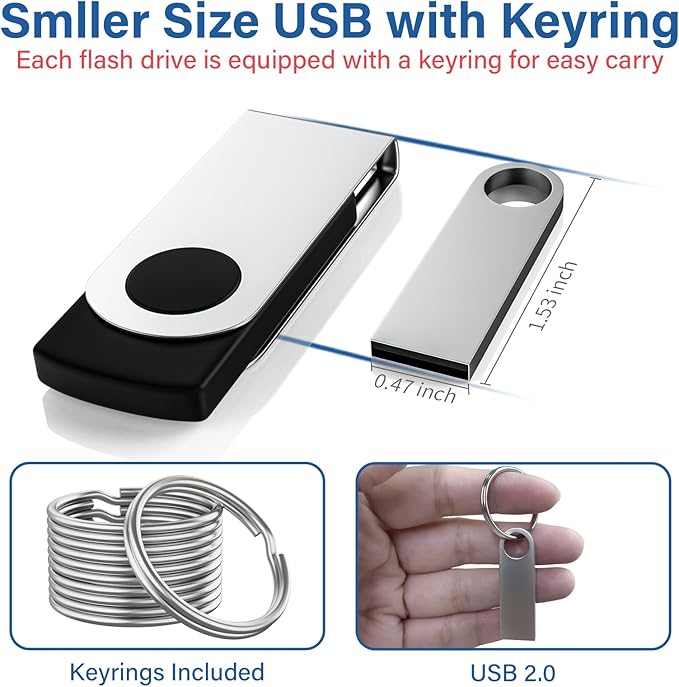 5 Pack 4GB USB Flash Drive with Keychains, Wooolken Sleek Metal USB 2.0 Thumb Drives Memory Stick for PC Laptop Computer
